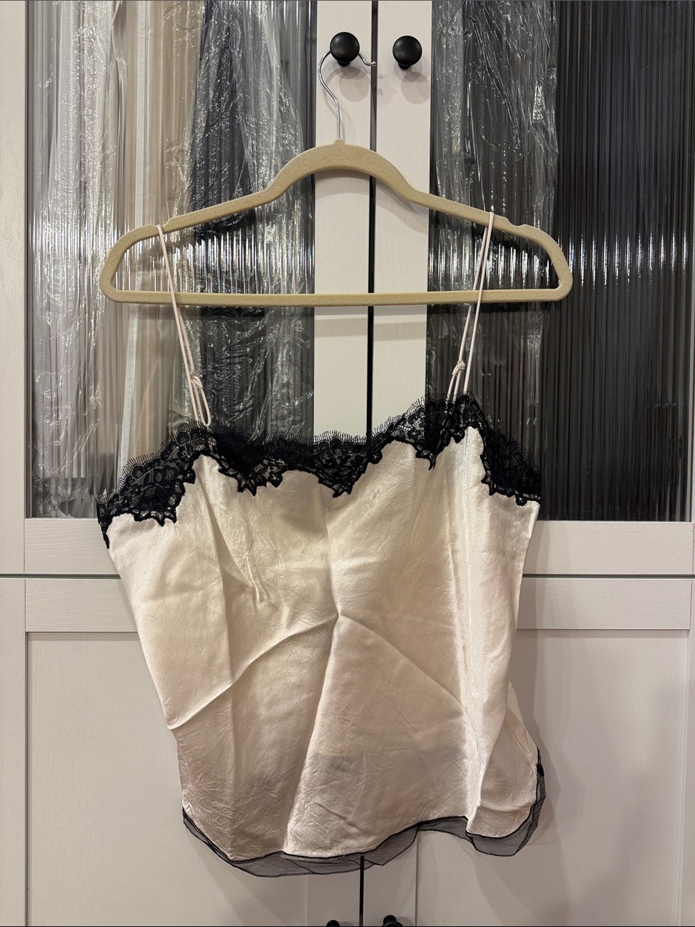 J. Crew Cream Camisole with Black Lace Trim